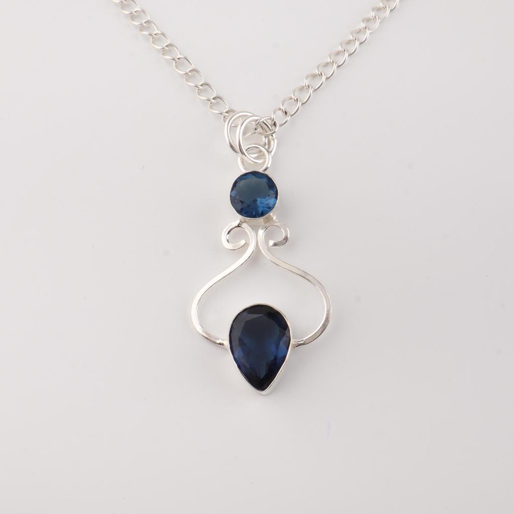 London Blue Topaz Gemstone 925 Sterling Silver Handmade Jewelry Pretty Pendant 1.60" For Wife PP-13-3