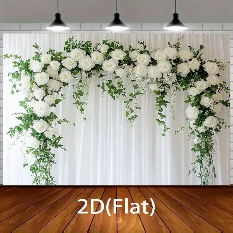 1pc, 2D flat, romantic wedding backdrop with elegant white curtains, perfect for celebrations. (Please send decorations, wsj)