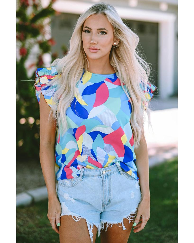 Azura Exchange Blůza s abstraktním potiskem a volánovými rukávy