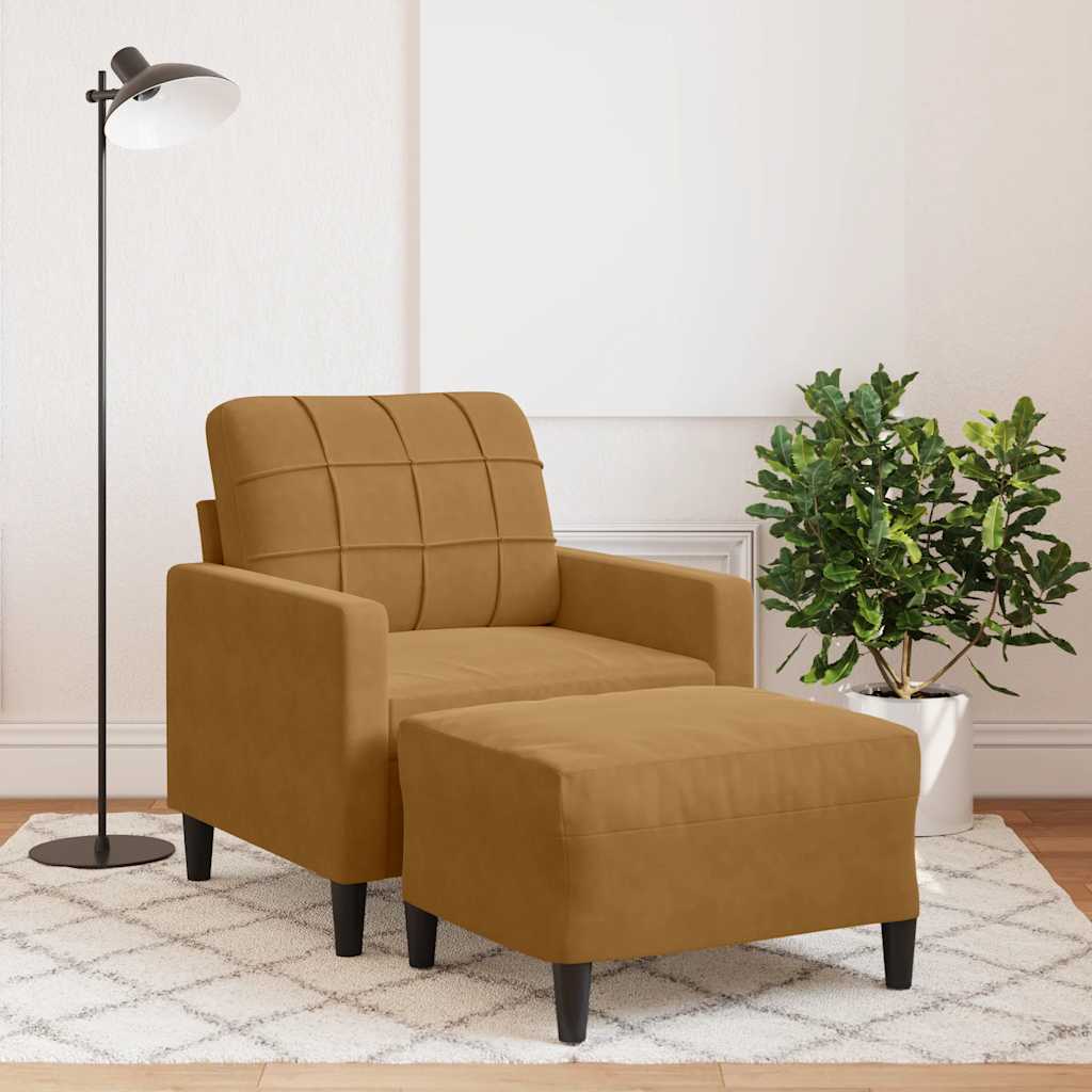 Armchair with Footstool Brown 60 cm Velvet