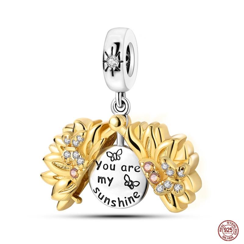 100% Copper Golden Charm Fit Pan Original Bracelet Sunflower Pendants Cross Dangle Pyramid Diy Jewelry Making