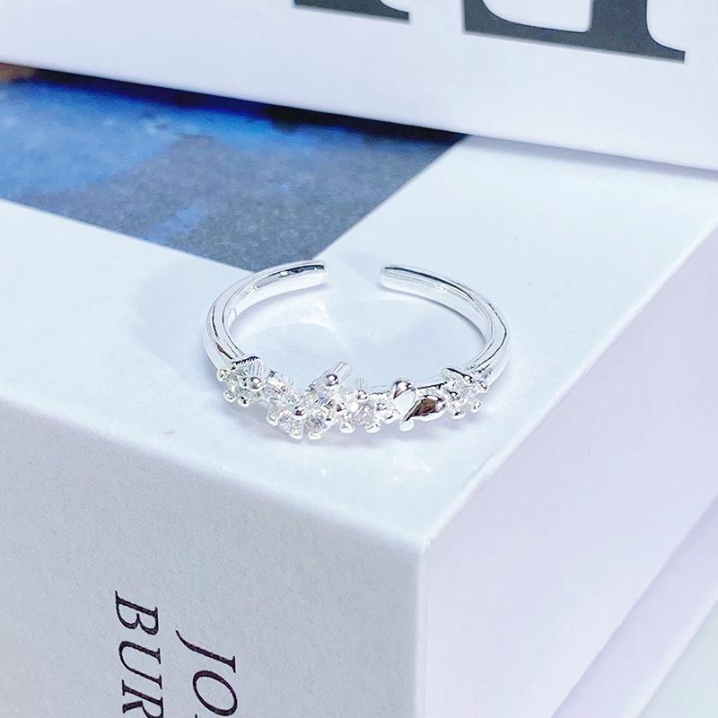 Sweet Light Luxury Zircon Super Flash Exquisite Open Ring Niche High-End Sense Stacking Wearing Colored Treasure Ring Women'S Model