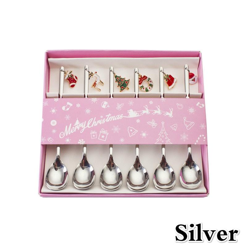 6pcs/set Stainless Steel Christmas Spoons Xmas Party Tableware Ornaments