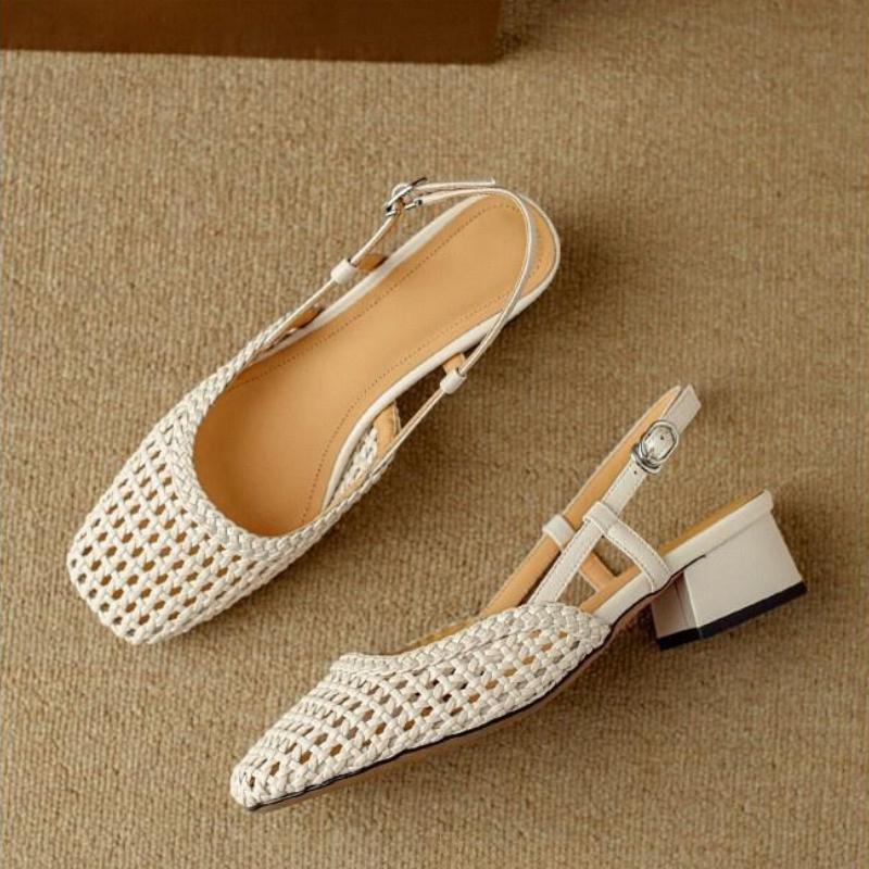 Summer Women's Shoes Hollow Womens High Heels Buckle Strap Square Toe Work Shoes Shallow Women Sandals Trend Sandalias De Mujer