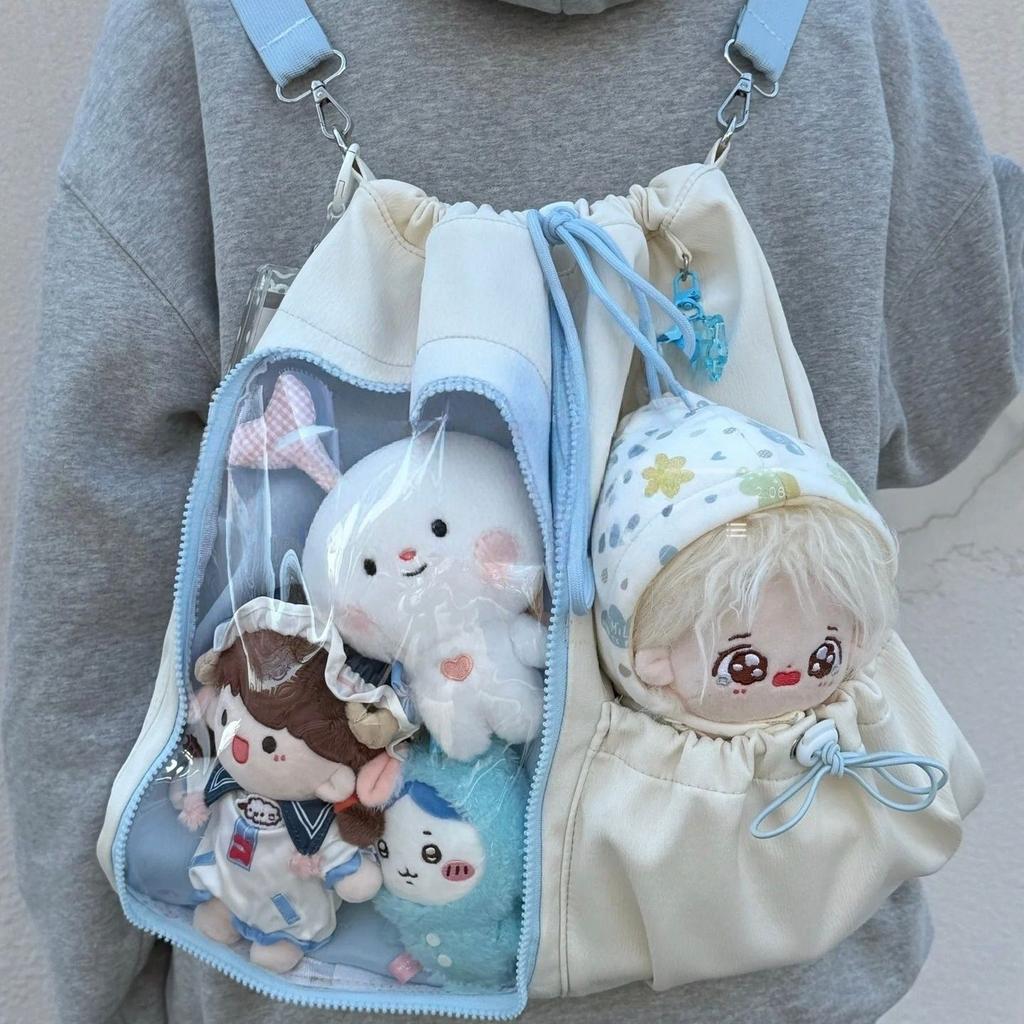 Cute Bow Backpack Ladies Drawstring Harajuku Aesthetic Ita Bag Female Wide Strap 20cm Doll Crossbody Large Capacity Cotton Bag