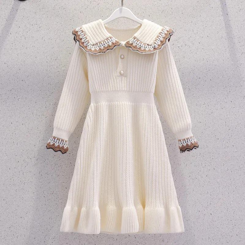 

Вязаное платье-свитер принцессы для девочек: Стильная зимняя и осенняя мода для маленьких девочек 140 cm