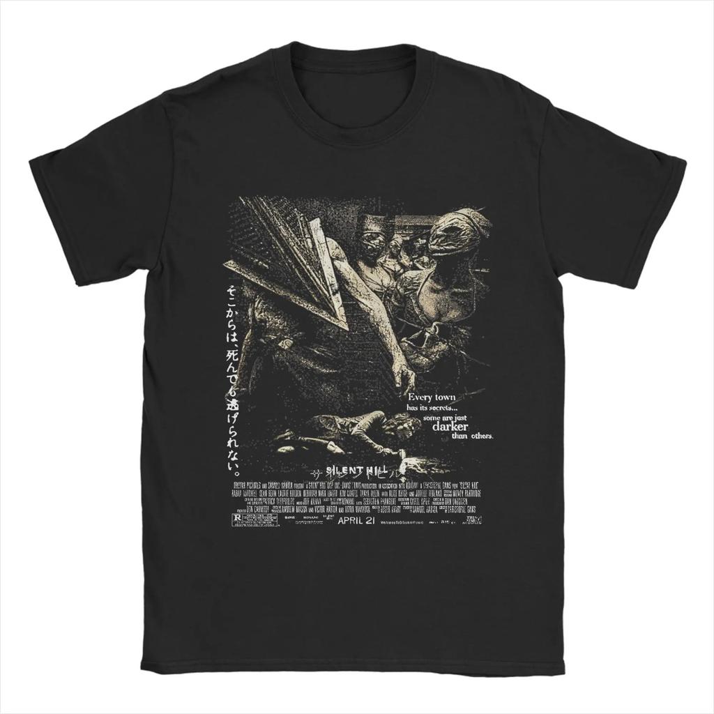 Silent Hill Horror Game Printed Pure Cotton Tshirt Trendy Retro Dark Thriller Style Personalized Wearing Pure Cotton Tee Unisex