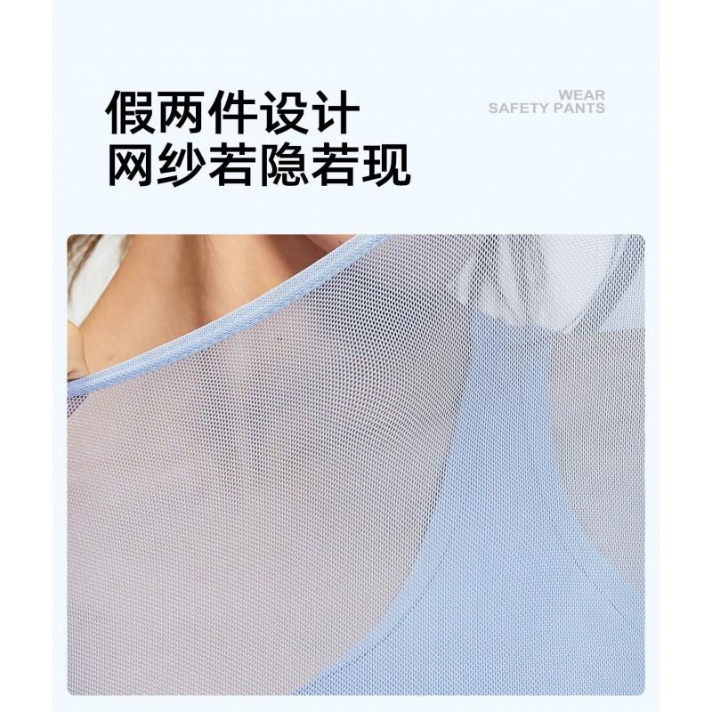 Womens Long Sleeve Mesh Overlay Workout Top With Built-in Bra Support Slim Fit Yoga Sports Tee Pilates Training