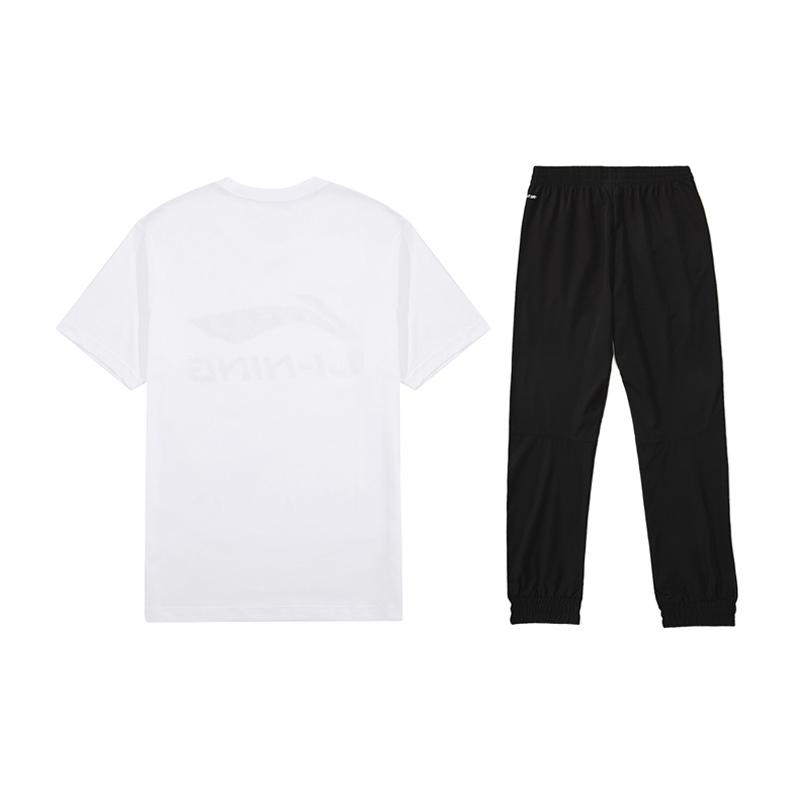 Li Ning Logo Letter Round Neck Comfortable Short Sleeve T-Shirt Mid Waist Long Pants Casual Sports Set Men Sets AHSUA19-1+AYKR465-1
