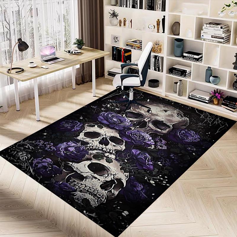 1pc Skull Flowers Carpet Anti Slip Polyester Floor Mat for office.Bedroom