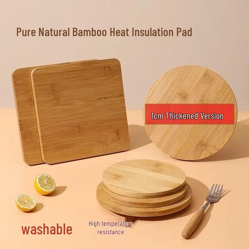 Bamboo Heat-Resistant Mat for Kitchen - Round/Square Design Pure Bamboo Block Mat - Small Round 14.5cm