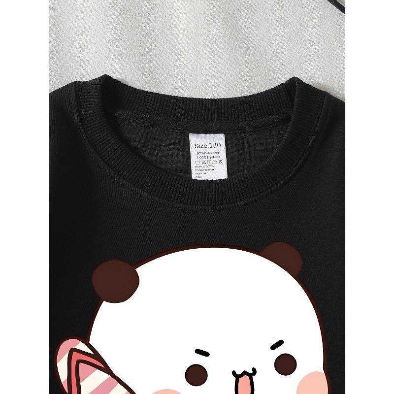 European sizes Kids' Crewneck Sweatshirt Cute Panda Holding Candy Stripe , Sportswear And Casual Wear, Soft And Comfortable