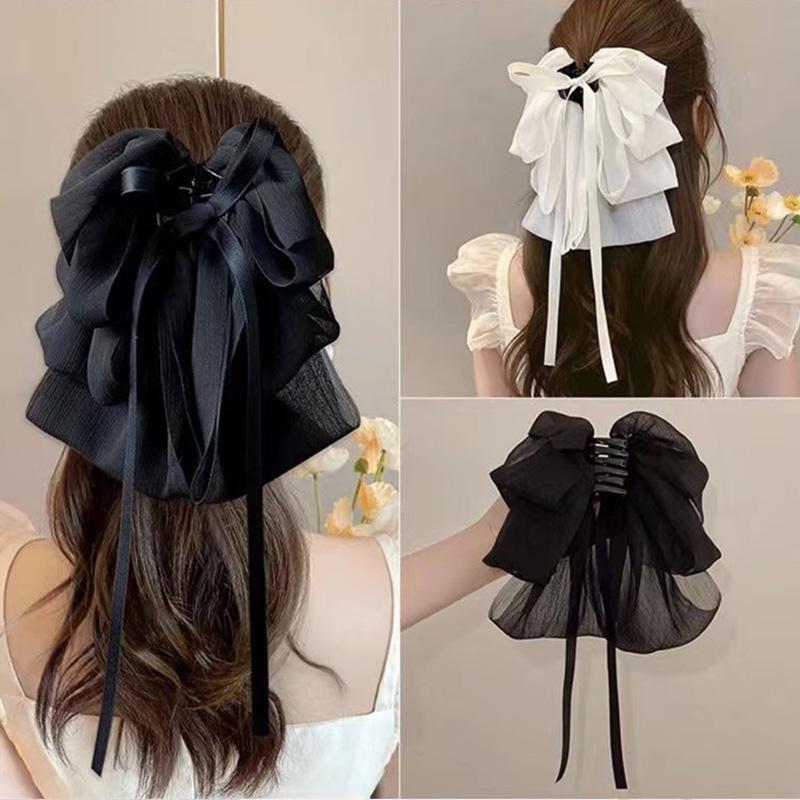 Chiffon Long Ribbon Bow Hair Claws Clips Women Girls Big Bowknot Ponytail Holder Crab Hair Clamps Hairpin Hair Accessories New