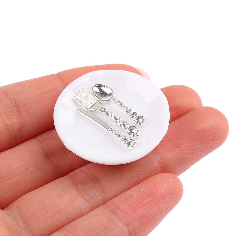 1:12 Dollhouse Miniature Plate Knife Fork Spoon Set Doll Kitchen Tableware Decor