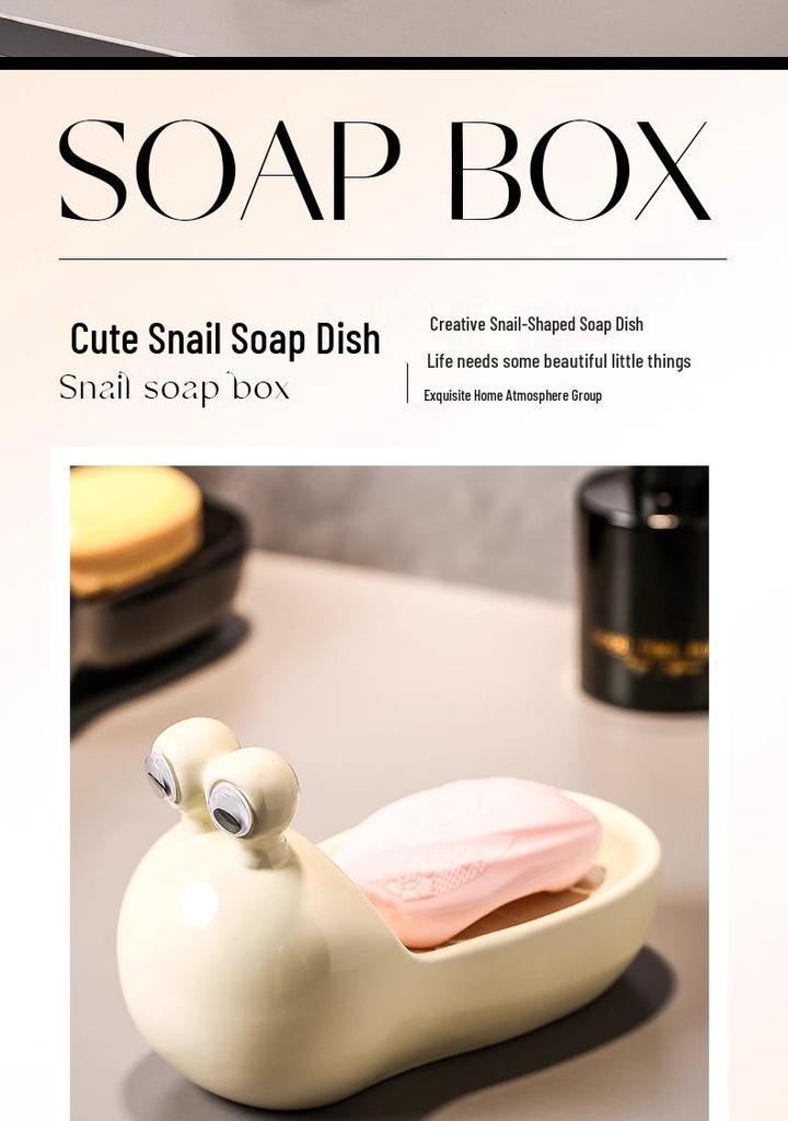 Creative Snail Ceramic Soap Dish with Water Filter for Bathroom
