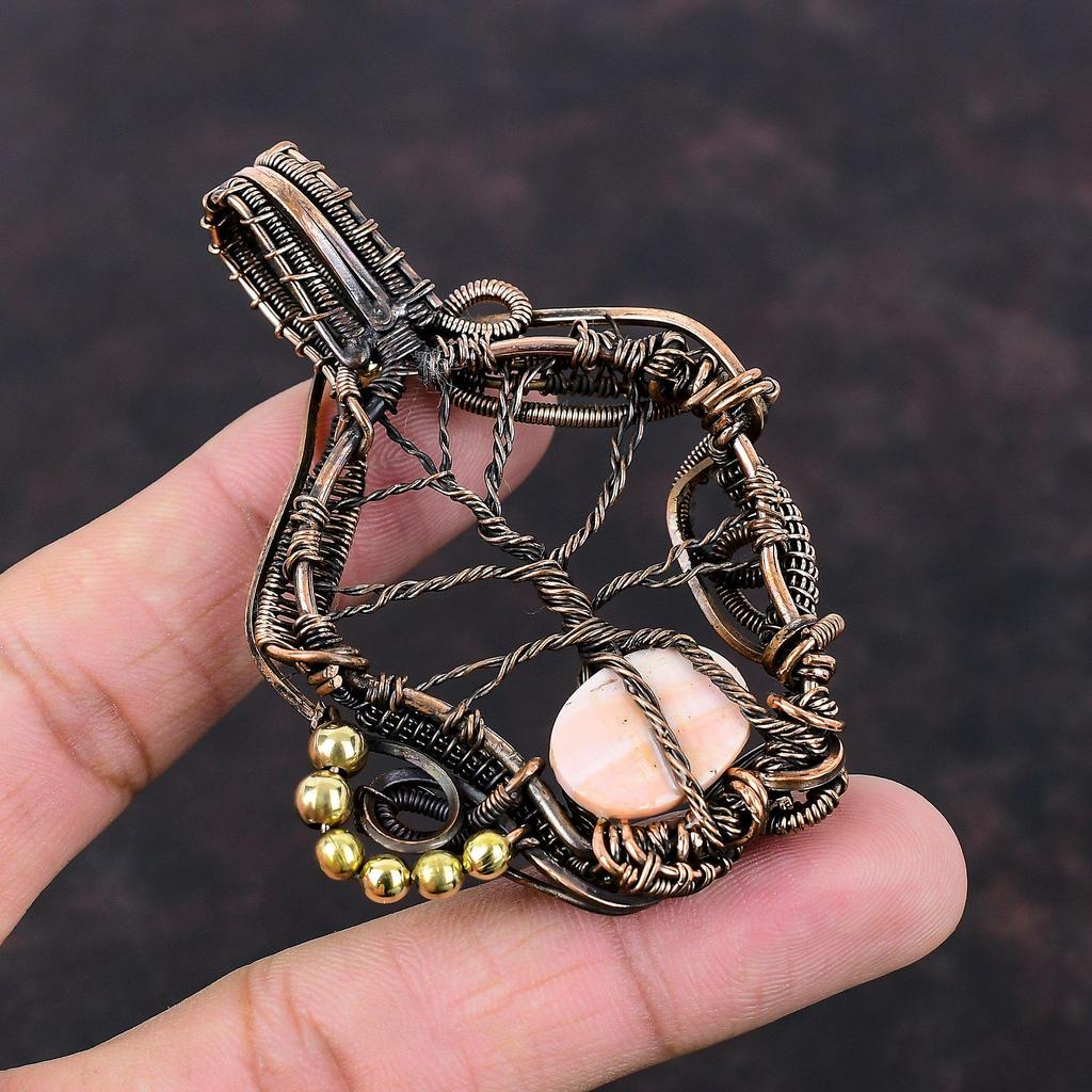 Tree Of Life Pink Opal Pendant Copper Wire Wrapped Pendant Gemstone Copper Jewelry Handmade Pendant Decent Pendant Wire Jewelry Gift For Mom