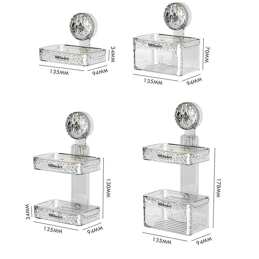 1 Suction Cup Soap Box Non Perforated Wall Mounted Bathroom Shelf Double-layer Drainage Soap Box
