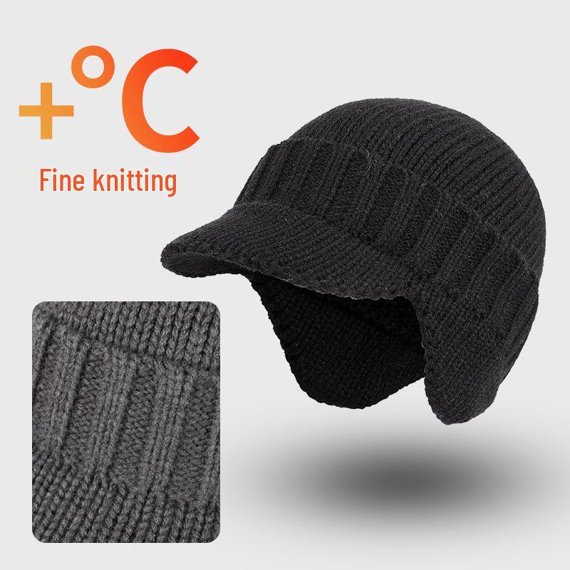 Warm Wool Beanie with Fleece Lining - Thick, Cold-Proof, Short Brim, Ear Protection Winter Hat for Cycling
