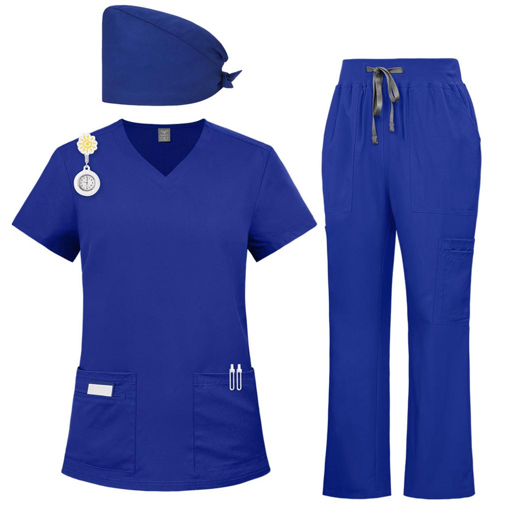Comprehensive Training Outfit Unisex Solid Scrub Set With Hat For Beauty Salon Maternity