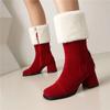 Women's High-heeled Short Boots Autumn and Winter New Thick-heeled Large-size Solid-color Plush Short Boots