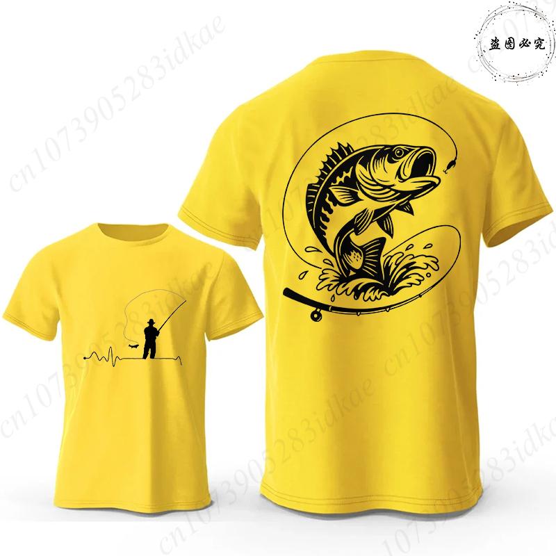 T-shirt per Amanti della Pesca da Uomo Cuore da Pescatore Stampa Pesce Persico Grafiche Magliette Casual a Manica Corta Abbigliamento Maschile Oversize
