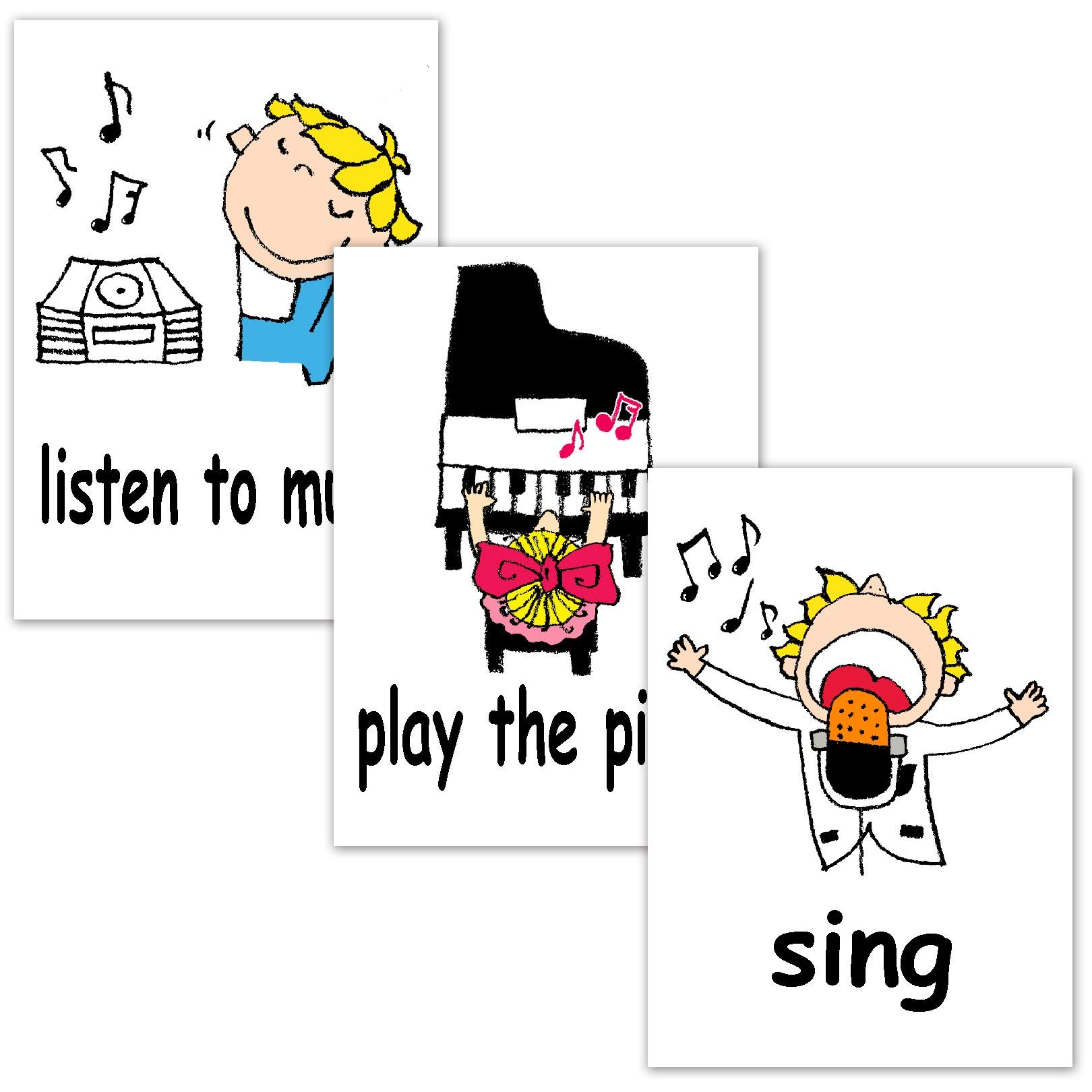 

Карточки с английскими словами, (Глаголы-музыка) Формат А4, ламинированный