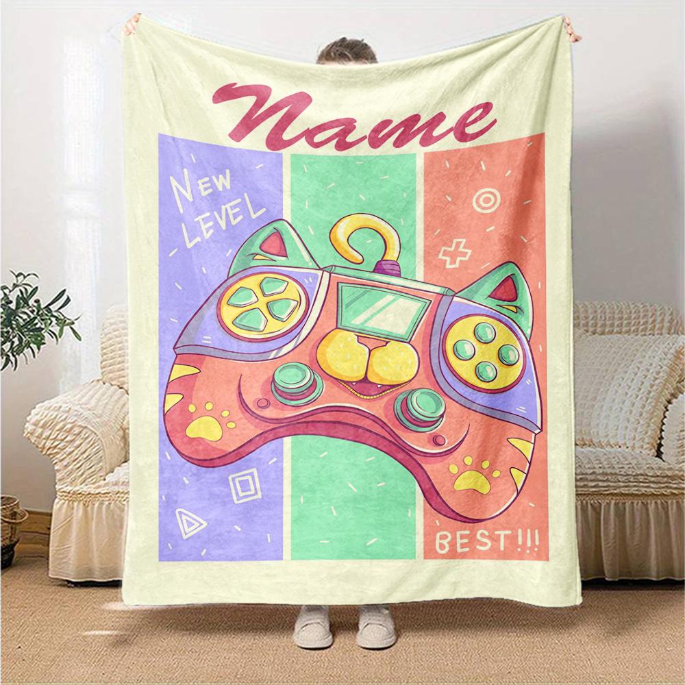 Custom Name Game Controller Theme Printed Blanket - Perfect for Couch, Bed, Travel & Outdoor Use | Machine Washable, Cozy & Durable.