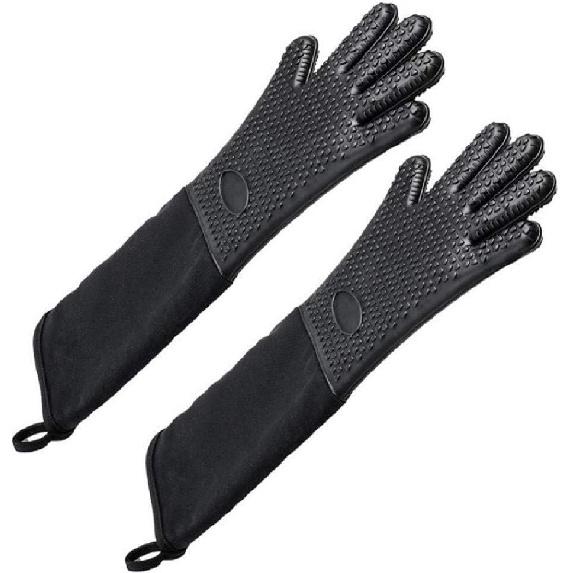 Extra Long Professional Silicone Oven Mitts with Quilted Liner, Durable Heat Resistant Oven Gloves, Heat Resistant Oven Gloves,1 Pair