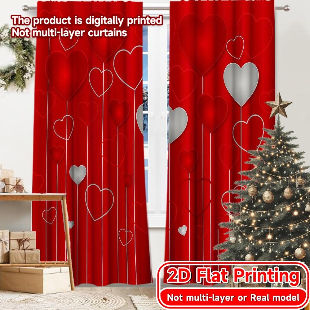 

Set Of 2 Modern Flat Printing Heart Balloons Bliss Curtains Window Treatment Versatile Durable Polyester All Curtain Made W100*H70(CM)-Hooks&1PCS