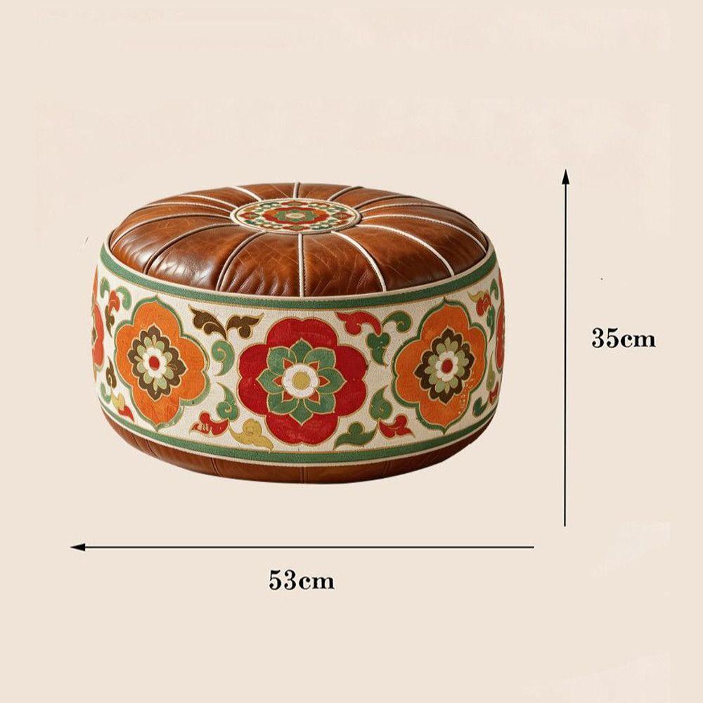 Boho Pattern Ottoman Pouf Fillable Design Large Opening Storage Ottoman PU Leather Water Resistant Footstool Cover Living Room