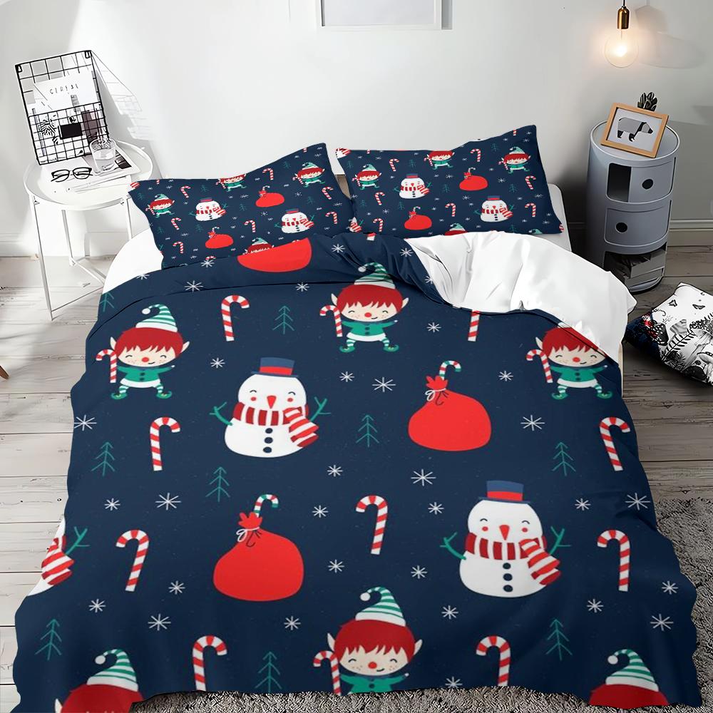 Christmas Duvet Cover Cartoon Santa Claus Christmas Tree Bedding Set for Children Teens Bedroom Decoration Queen King Full Size