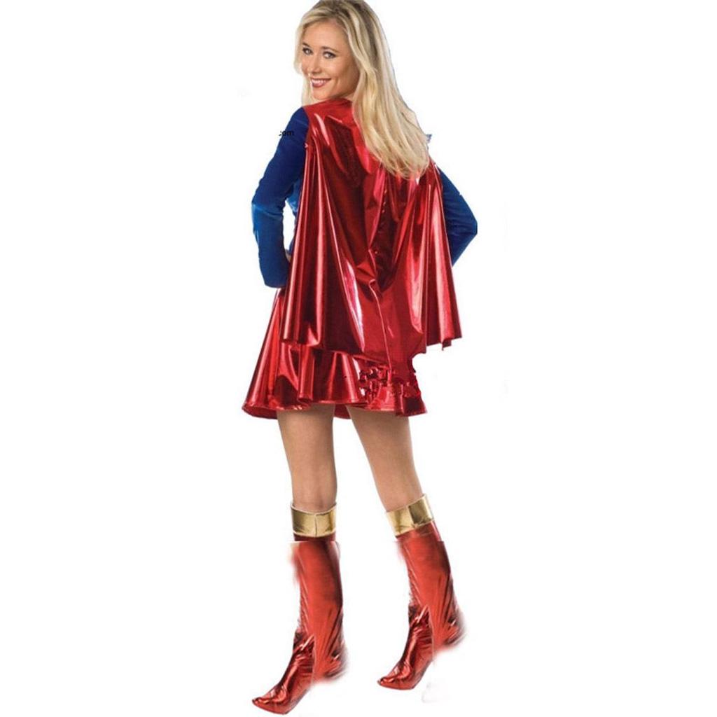 Women's Sexy Patent Leather Cape Superman Costume for Halloween Cosplay