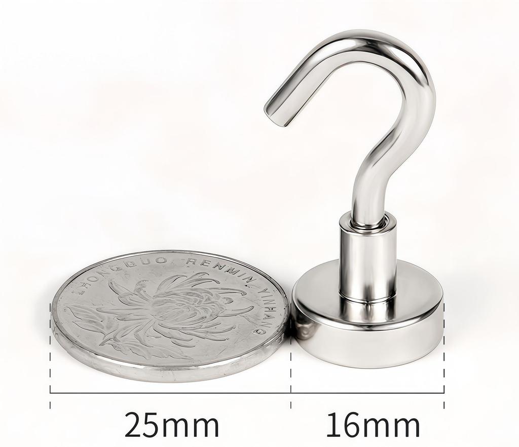Neodymium Iron Boron Magnetic Hook: Strong, Round, No-Drill Refrigerator Magnet.