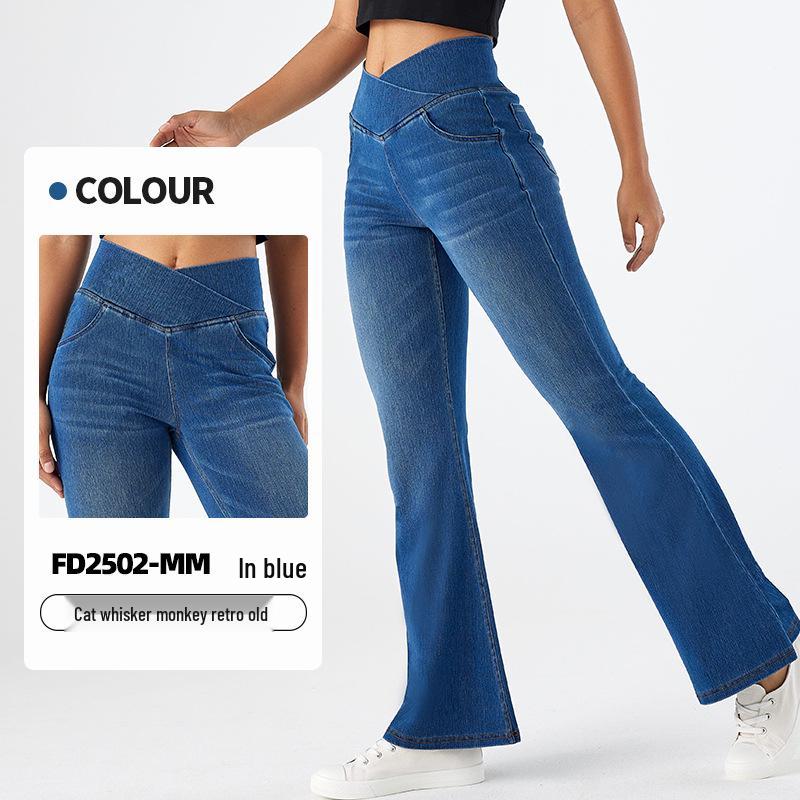 

Джинсовые брюки клеш с высокой талией и эластичной тканью, с дизайном «кошачий ус» Medium средний синий