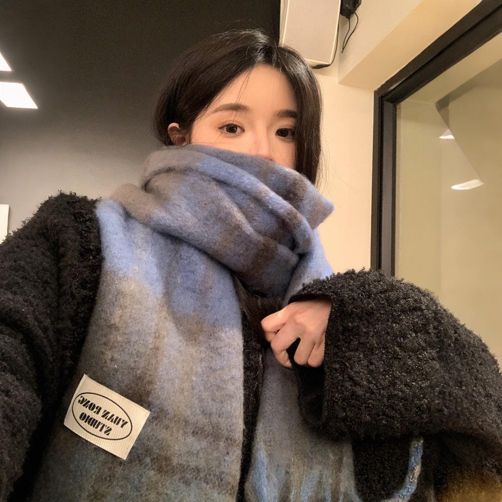 Blue Tone~ Shop/Color Thickened Plaid Scarf Korean Version Versatile Warm Scarf Student Autumn and Winter Female
