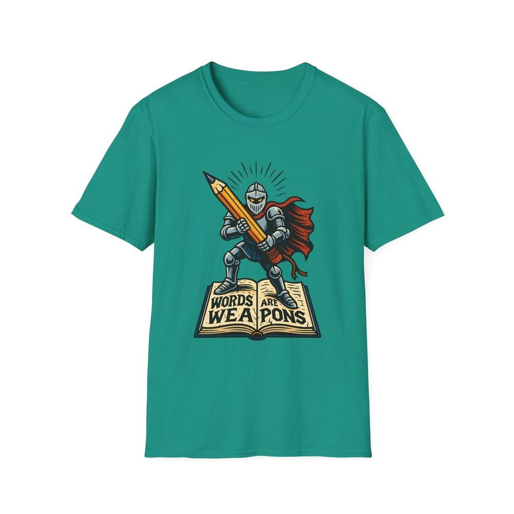 Unisex Softstyle T-Shirt Fantasy Knight Sword Pencil Writing Warrior Book