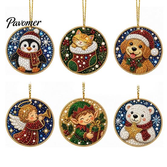 Acrylic Santa Hanging Ornaments 6 Pcs Christmas Pearl Art Ornaments, 2D Flat Holiday Tree Pendant, Effect Decoration for Home Wall Door Window