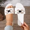 Women Beach Slippers New Fashion Square Toe Chain Slippers Flat Sandals Metal Decoration Casual Shoes Home Slides Women