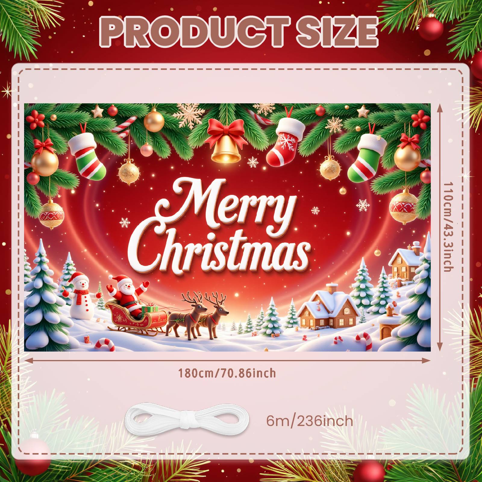 

Merry Christmas Banner Decorative Pattern Xmas Banner Holiday Banner Red Background For Holiday Gathering Home Decoration Family