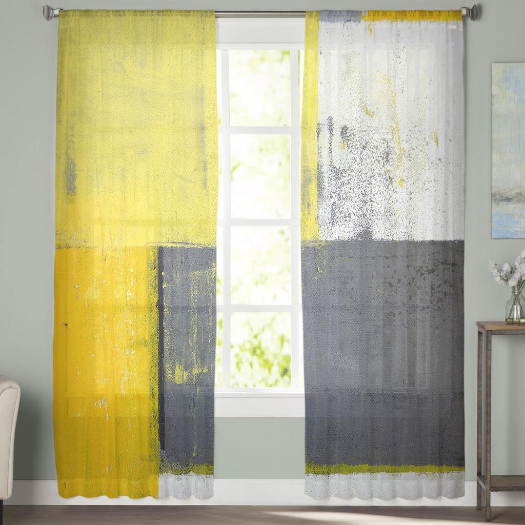 Stil pictură în ulei abstract geometric galben tul fereastră perdea draperii transparente perdele pentru sufragerie decor interioară panou