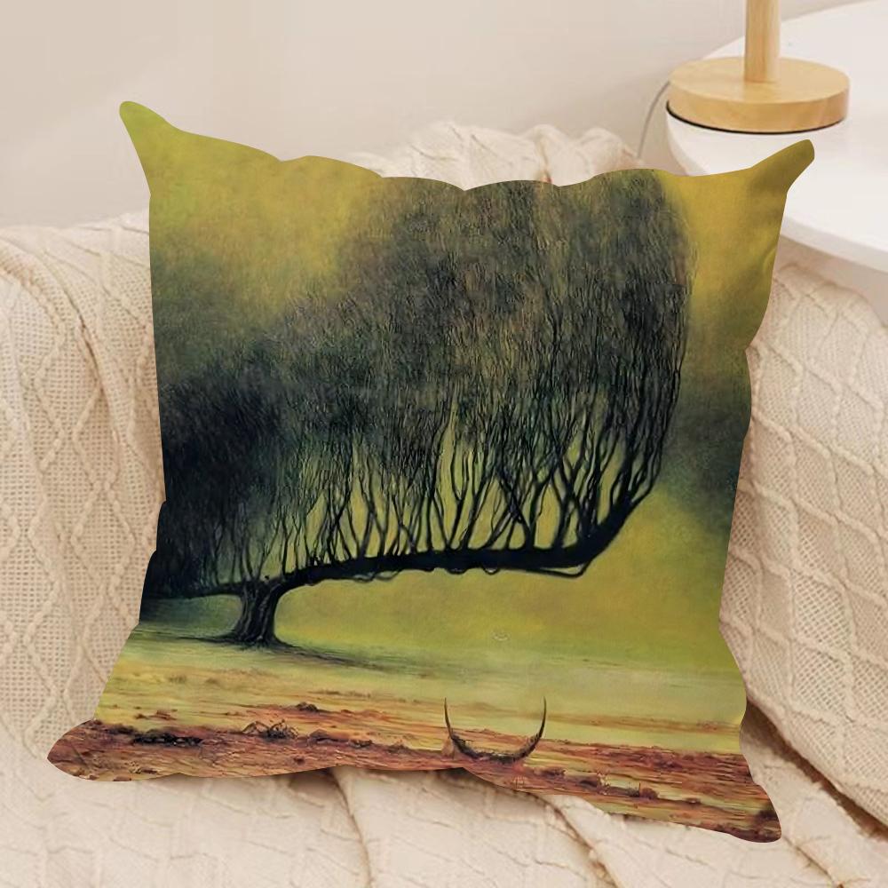 Art Z-Zdzislaw Beksinski Cushion Cover Silky Short Plush Double-Sided Printed Pillow Case for Sofa All Seasons Home Decor Gift