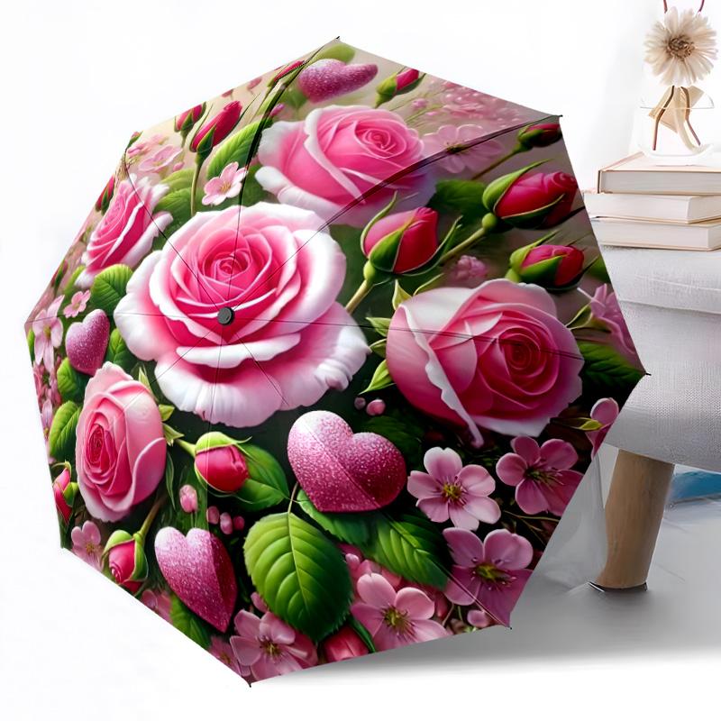 Ombrello Automatico da Esterno con Fantasia di Rose in Fiore Design Retrattile con 8 Stecche Resistenza Leggero Regalo Perfetto per Amici Familiari