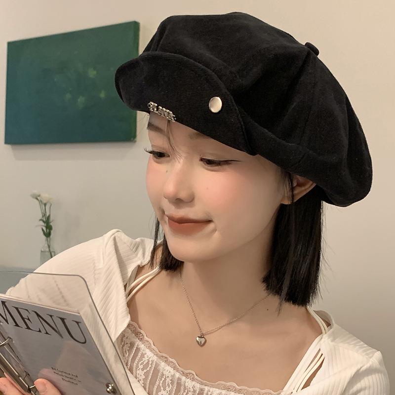 Japanese Niche All match Cloud Hat Women Ins Black Thin Bud Painter Hat Showing Face Small Octagonal Hat