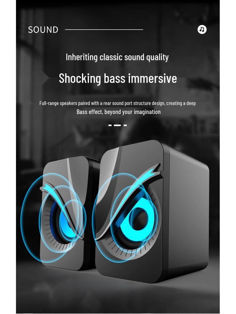 Atmosphere Light USB Wired Computer Speakers 2.0 - Compact Home/Office Sound System (Q9)