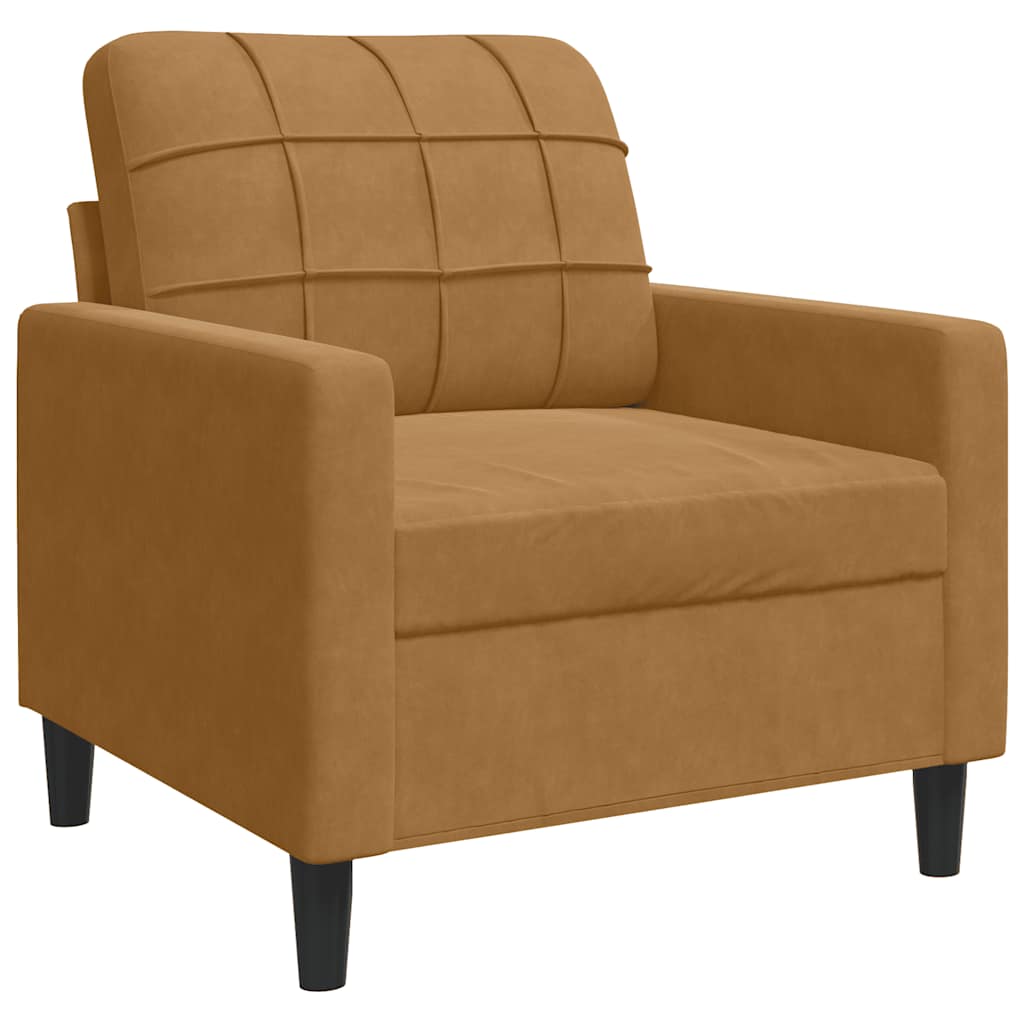 3 Piece Sofa Set with Cushions and Neck Rolls Brown Velvet