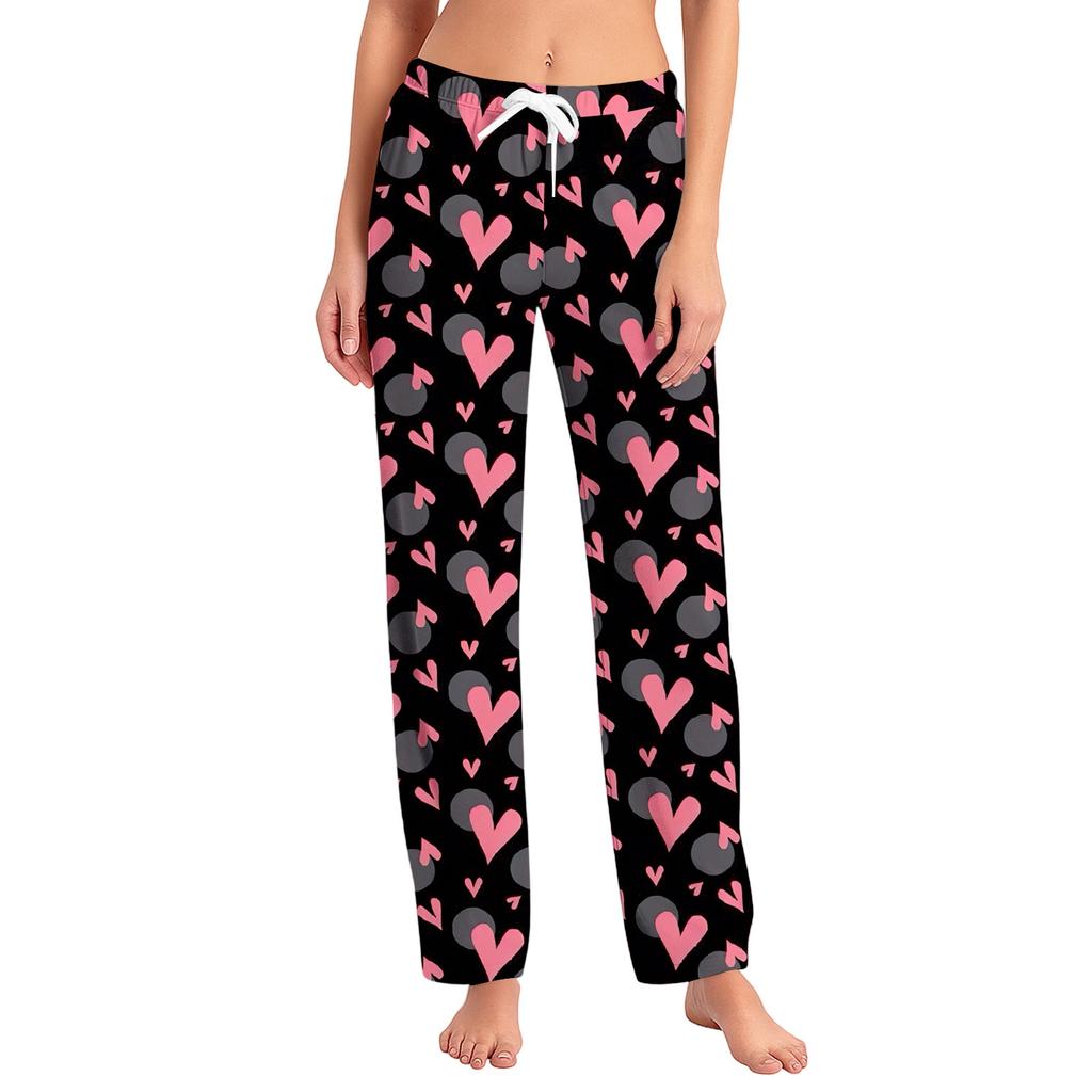 Damen Pyjamahose Nachtwäsche Lässige Hose mit Kordelzug und elastischer Taille Bequeme gerade lockere Yogahose