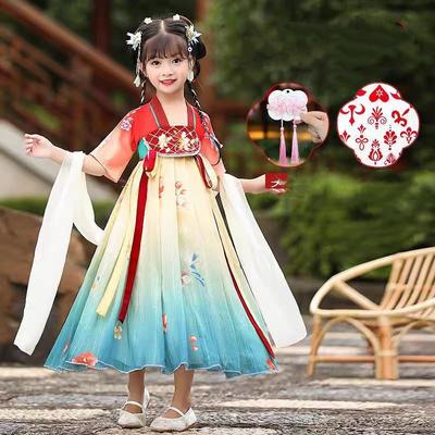 Girls Summer Short Sleeve Hanbok Performance Costume Middle and Big Kids Chinese Style Costume