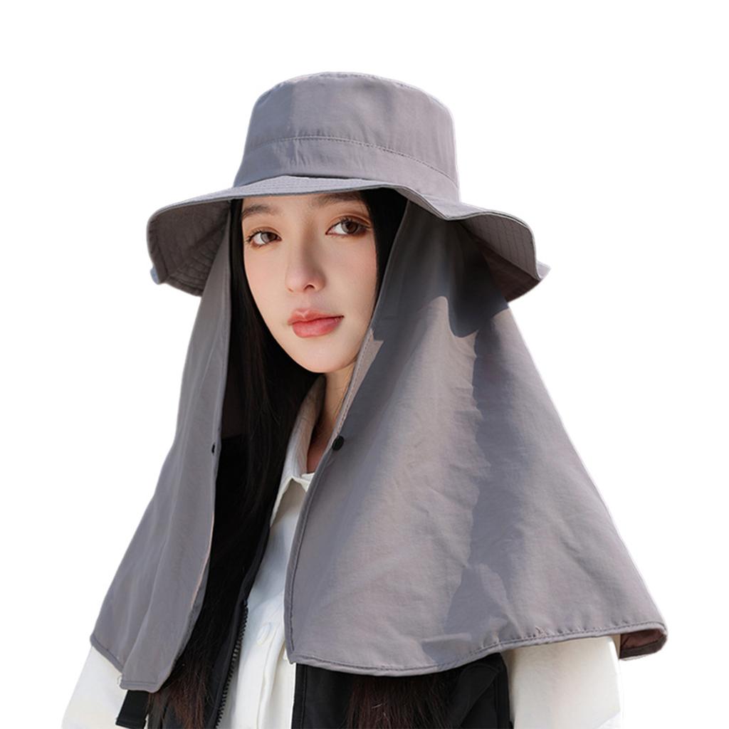Women'S Sun Hat Solid Color Bucket Hat With Neck Cover Outdoor Uv Sun Protection Wide Brim Hats For Travel Holiday Beach Playing