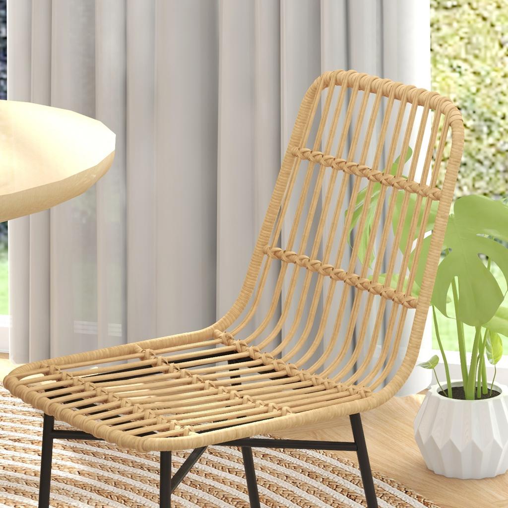 Set of 2 Chairs for Kitchen and Living Room Boho Style, Modern Chairs in PE Rattan and Steel, 45x57x83 cm, Yellow