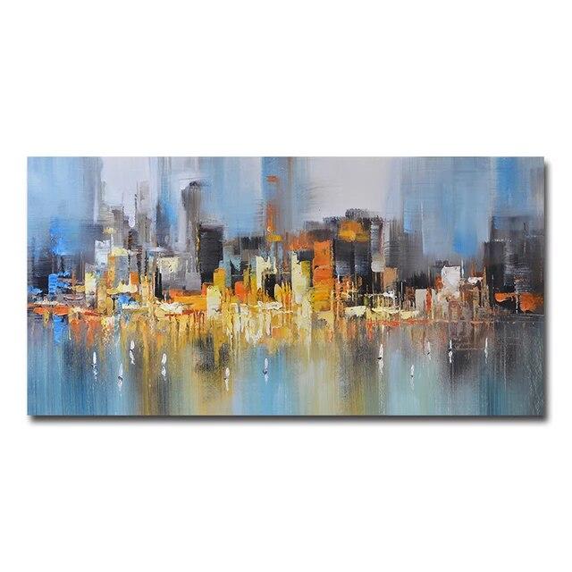 Modern City Building Poster Scenery Pictures for Home Abstract Oil Painting On Canvas Wall Art for Living Room Decoration No Frame